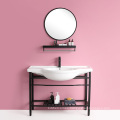 Ceramic Curved Belly One-Piece Ceramic Basin Wash Hand Wash Face Bathroom Bathroom Cabinet Basin Black Stainless Steel Bracket